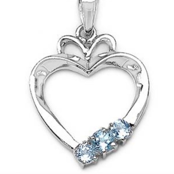 Sterling Silver Heart with .28CTW Swiss Blue Topaz pendant and 18